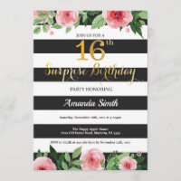 Surprise 16e anniversaire Invitation Ado Floral