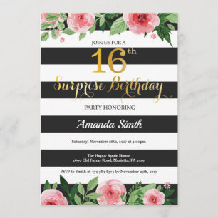Surprise 16e anniversaire Invitation Ado Floral