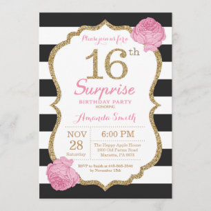 Surprise 16e anniversaire Invitation Pink Black Go