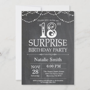 Surprise 18e anniversaire Invitation Chalkboard