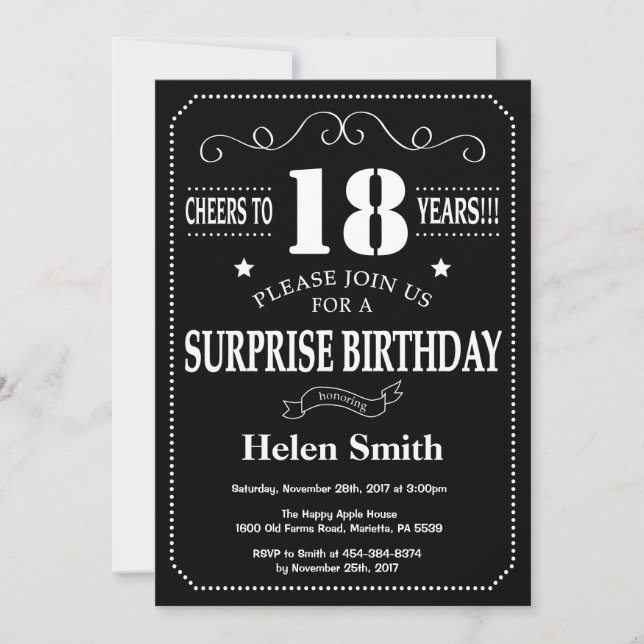 Surprise 18e anniversaire Invitation Chalkboard (Devant)