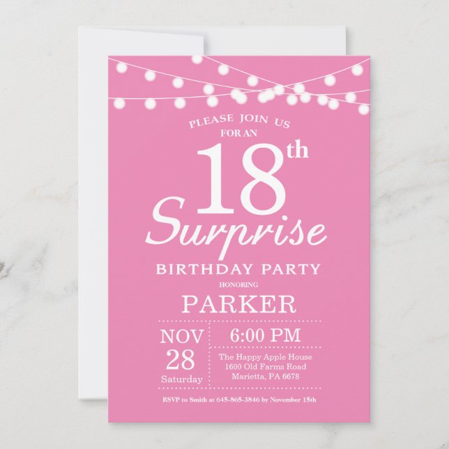 Surprise 18e anniversaire Invitation rose (Devant)