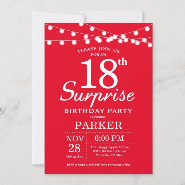 Surprise 18e anniversaire Invitation Rouge (Devant)
