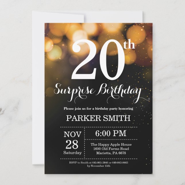 Surprise 20e anniversaire Invitation Parties scint (Devant)