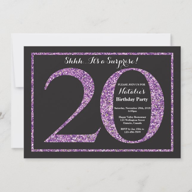 Surprise 20e anniversaire Invitation Purple Partie (Devant)