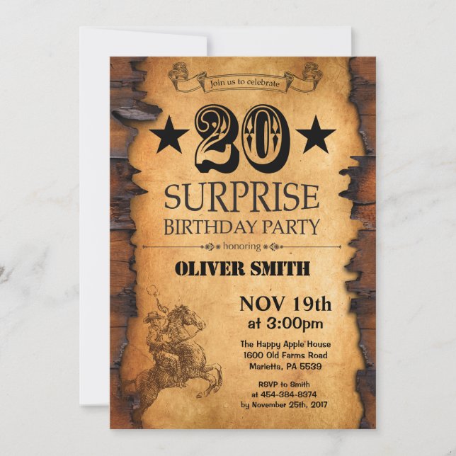 Surprise 20e Invitation Occidentale Anniversaire (Devant)