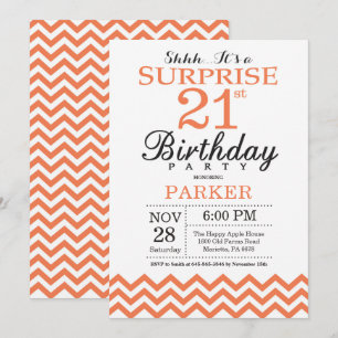 Surprise 21e anniversaire Invitation Coral Chevron