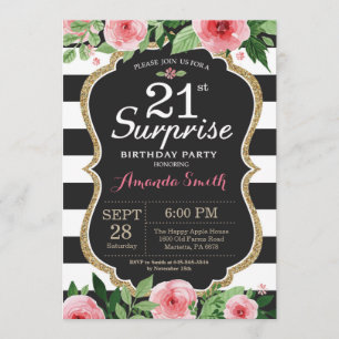 Surprise 21e anniversaire Invitation Femmes.Floral