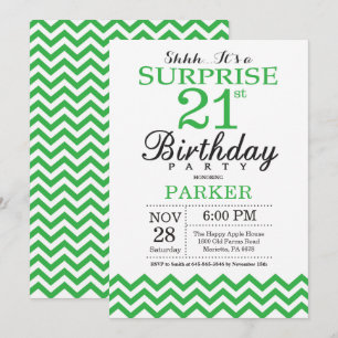 Surprise 21e anniversaire Invitation Green Chevron