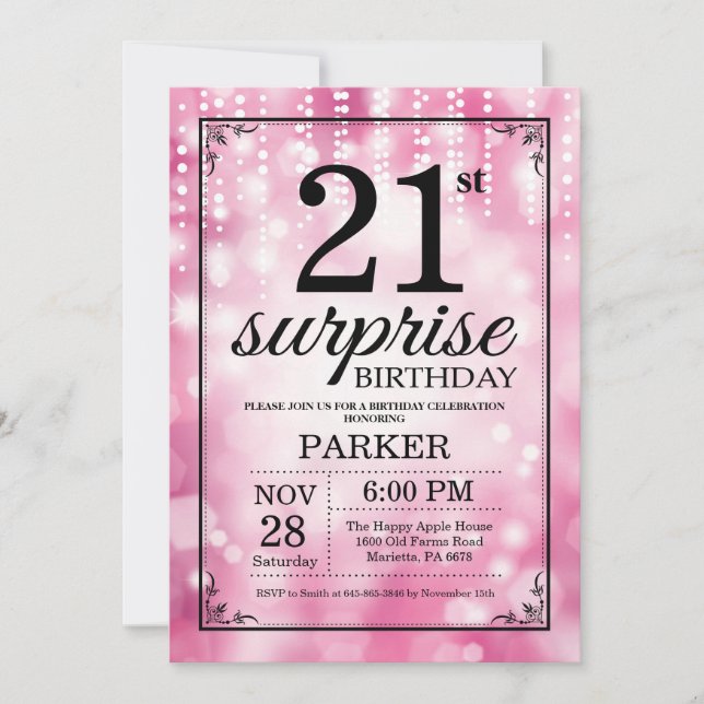 Surprise 21e anniversaire Invitation Parties scint (Devant)
