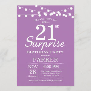 Surprise 21e anniversaire Invitation Purple Lavend