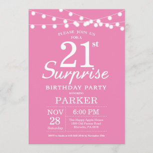 Surprise 21e anniversaire Invitation rose