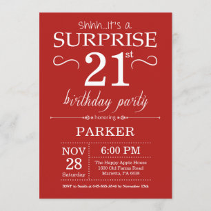 Surprise 21e anniversaire Invitation Rouge