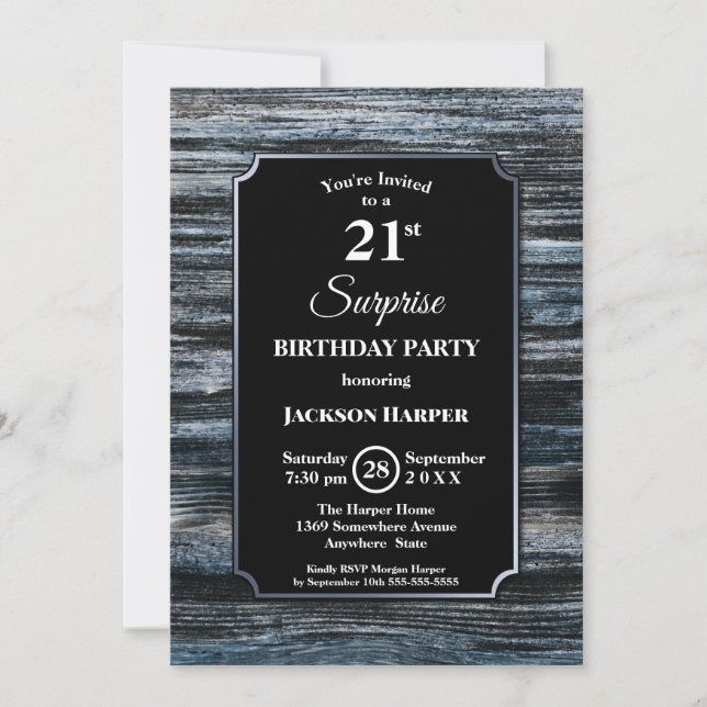 Surprise 21e anniversaire Wood Party Invitation (Devant)