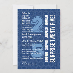SURPRISE 25. Geburtstag Modernes Blau und Weiß W54 Einladung