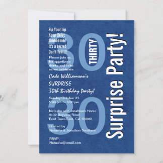 SURPRISE 30. Geburtstag Moderne Royal Blue Grunge Einladung