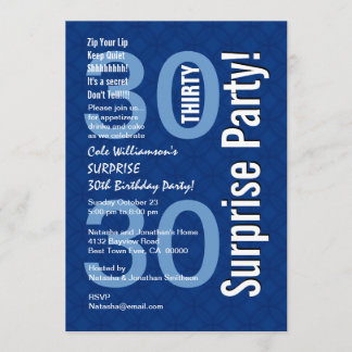 SURPRISE 30. Geburtstag Modernes Royal Blue R600 Einladung