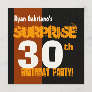 SURPRISE 30. Geburtstag Modernes Schwarzes und Gol Einladung