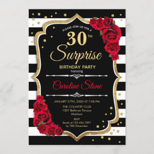 Surprise 30e anniversaire Invitation noir blanc ro