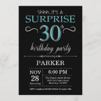 Surprise 30e anniversaire Invitation Noir et Turqu