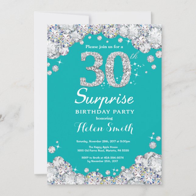 Surprise 30e anniversaire Invitation Turquoise et  (Devant)