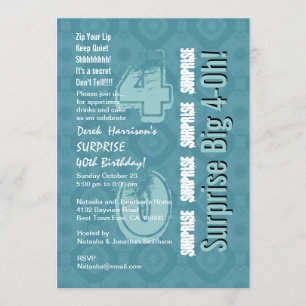 SURPRISE 40. Modern Birthday Blue and White V15 Einladung
