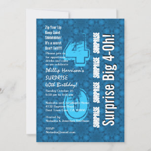 SURPRISE 40. Modern Birthday Blue and White V26 Einladung