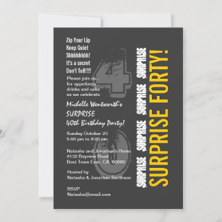 SURPRISE 40. Modern Birthday Gray und Gold Einladung