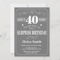 Surprise 40e anniversaire Invitation Gris et blanc