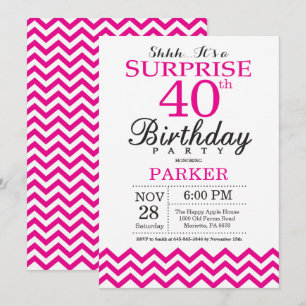 Surprise 40e anniversaire Invitation Hot Pink Chev