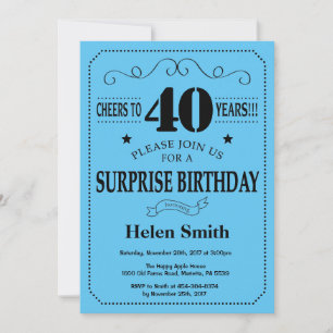 Surprise 40e anniversaire Invitation noir et bleu