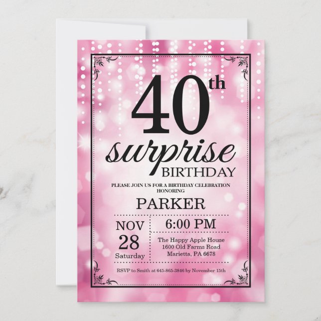 Surprise 40e anniversaire Invitation Parties scint (Devant)