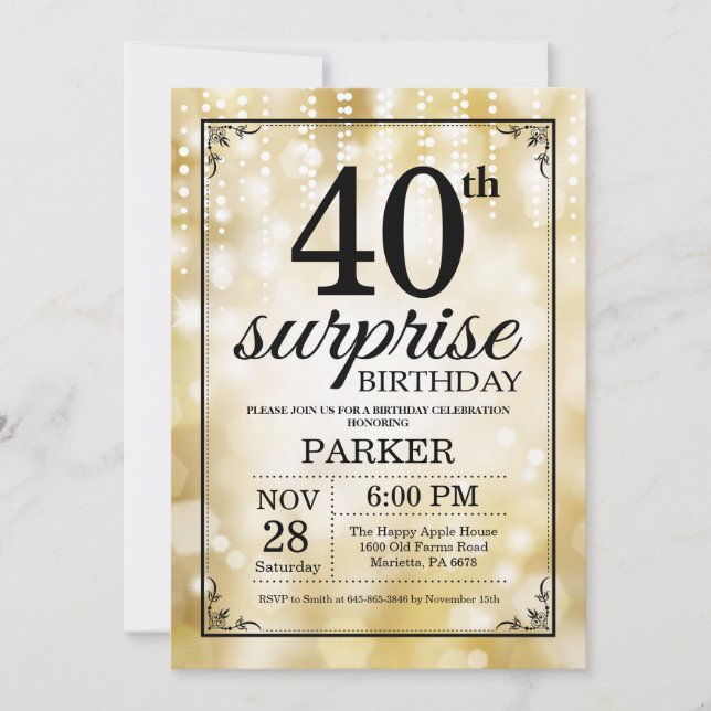 Surprise 40e anniversaire Invitation Parties scint (Devant)