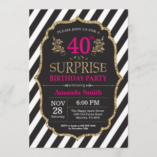 Surprise 40e anniversaire Invitation Pink Black Go