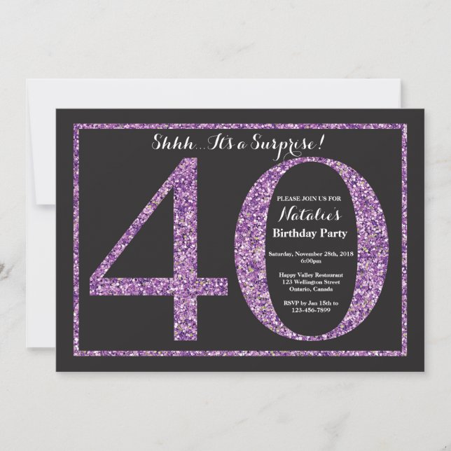Surprise 40e anniversaire Invitation Purple Partie (Devant)
