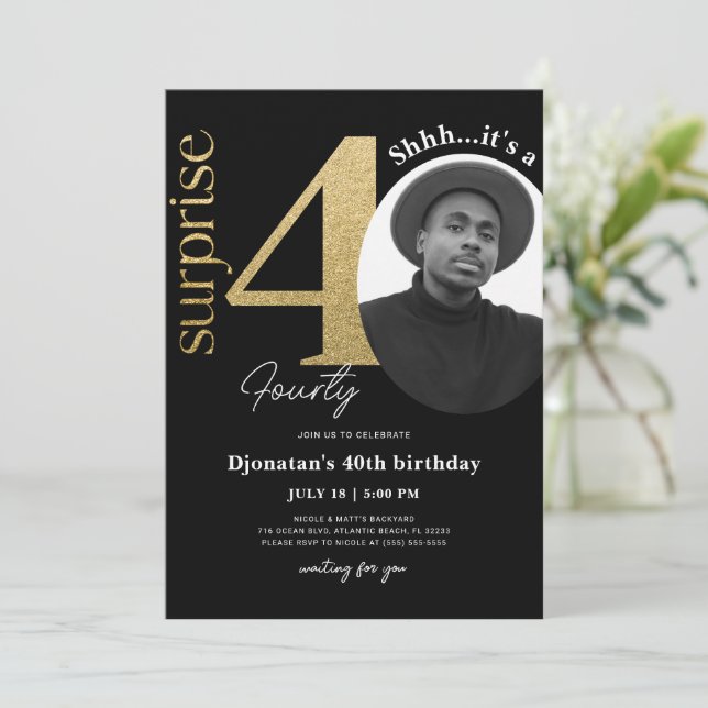 Surprise 40ème Black Gold Invitation photo (Debout devant)