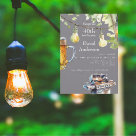 Surprise 40th Backyard BBQ Birthday Invitation Einladung