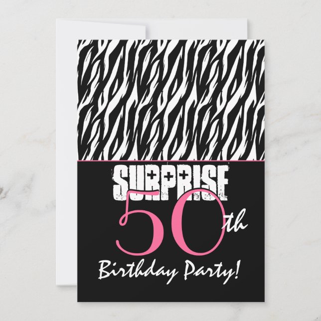 SURPRISE 50. Geburtstagsparty Modernes Zebra Einladung (Vorderseite)