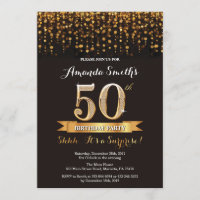 Surprise 50e anniversaire Invitation Black and Gol