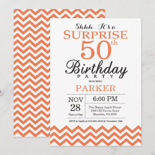 Surprise 50e anniversaire Invitation Coral Chevron
