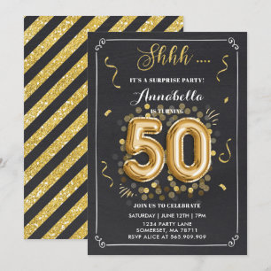Surprise 50e anniversaire Invitation Gold Chalkboa