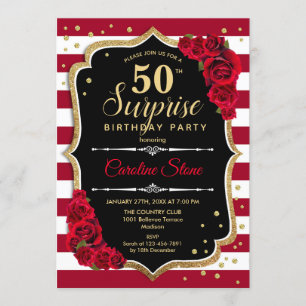 Surprise 50e anniversaire Invitation noir blanc ro