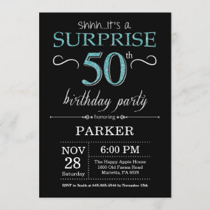 Surprise 50e anniversaire Invitation Noir et Turqu