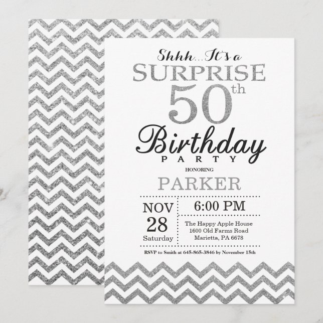 Surprise 50e anniversaire Invitation Parties scint (Devant / Derrière)