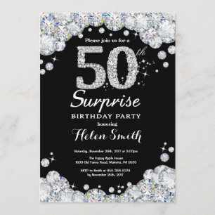 Surprise 50e anniversaire Invitation Silver Diamon
