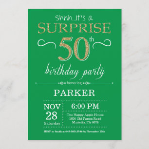Surprise 50e anniversaire Invitation Vert et Or