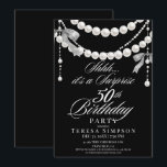 Surprise 50th Birthday Black & White Einladung<br><div class="desc">Birthday party invitation elegant cute black watercolor bow with pearls modern  birthday invitation template. Elegant stylish birthday invitation is full of fun and cute design elements.</div>