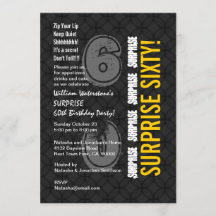 SURPRISE 60. Modern Birthday Charcoal Gold W206 Einladung