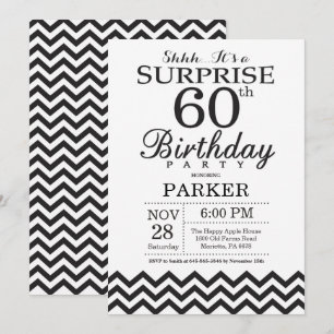 Surprise 60e anniversaire Invitation Black Chevron