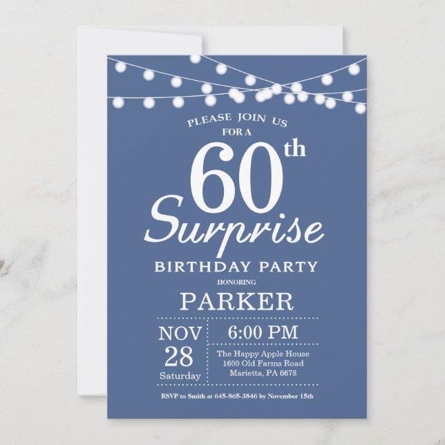 Surprise 60e anniversaire Invitation Bleu (Devant)